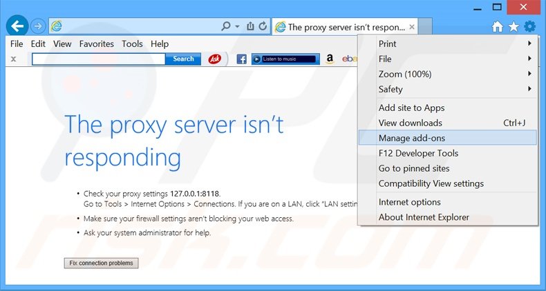 Removendo os anúncios iVIDI do Internet Explorer passo 1