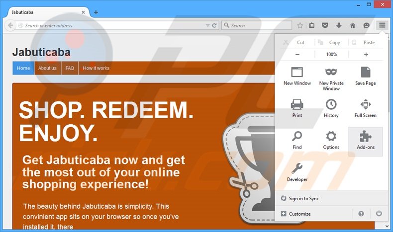 Removendo os anúncios Jabuticaba do Mozilla Firefox passo 1