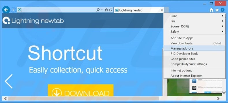 Removendo os anúncios Lightning newtab do Internet Explorer passo 1