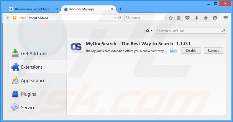 Removendo as extensões relacionadas a MyOneSearch.net do Mozilla Firefox