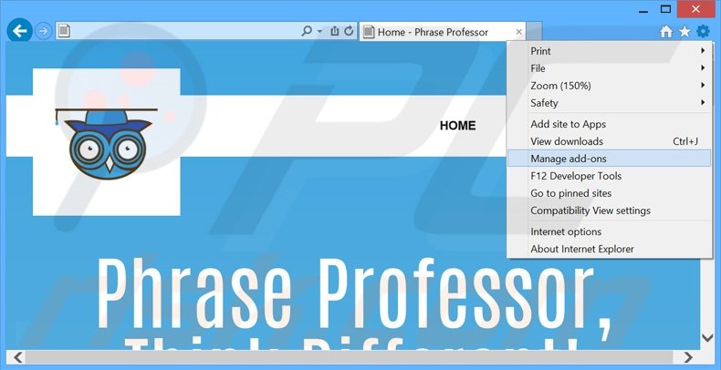 Removendo os anúncios PhraseProfessor do Internet Explorer passo 1