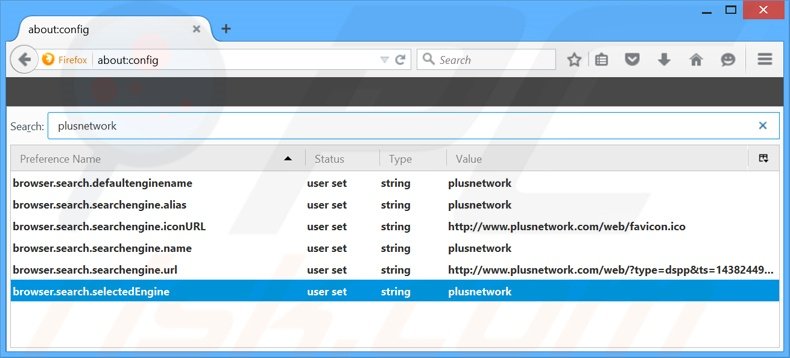 Removendo plusnetwork.com da página inicial e motor de busca padrão do Mozilla Firefox