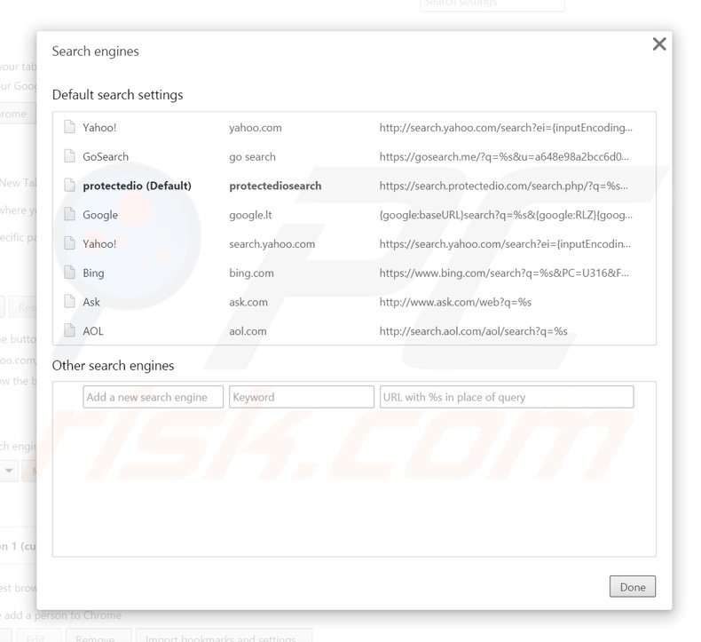 Removendo search.protectedio.com do motor de busca padrão do Google Chrome