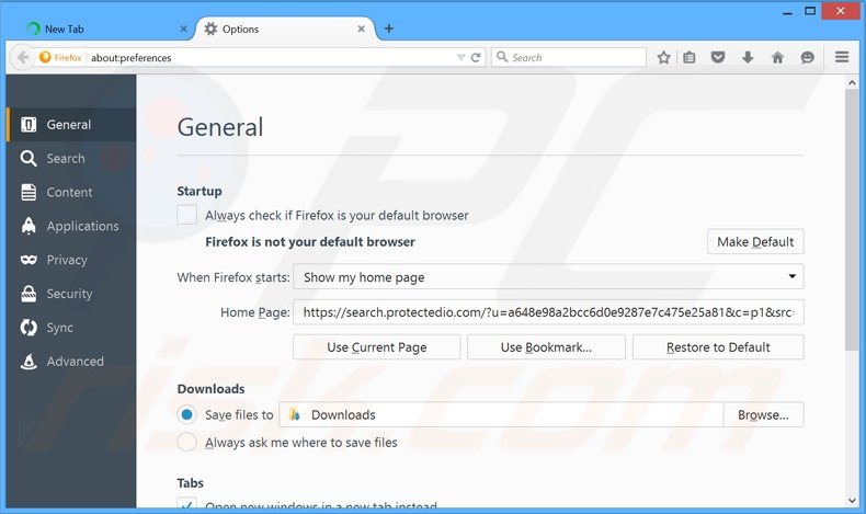 Remover a página inicial search.protectedio.com do Mozilla Firefox