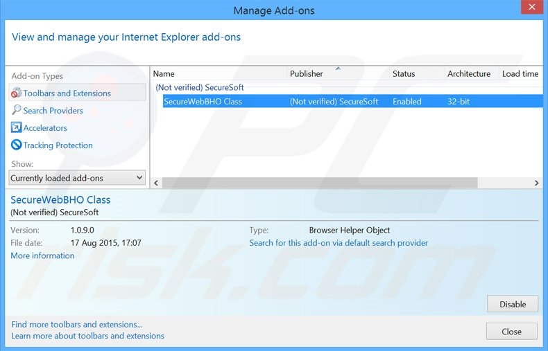 Removendo as extensões relacionadas a search.protectedio.com do Internet Explorer