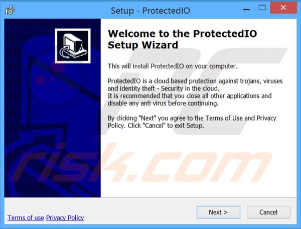 Configuração da instalação do sequestrador de navegador oficial ProtectedIO