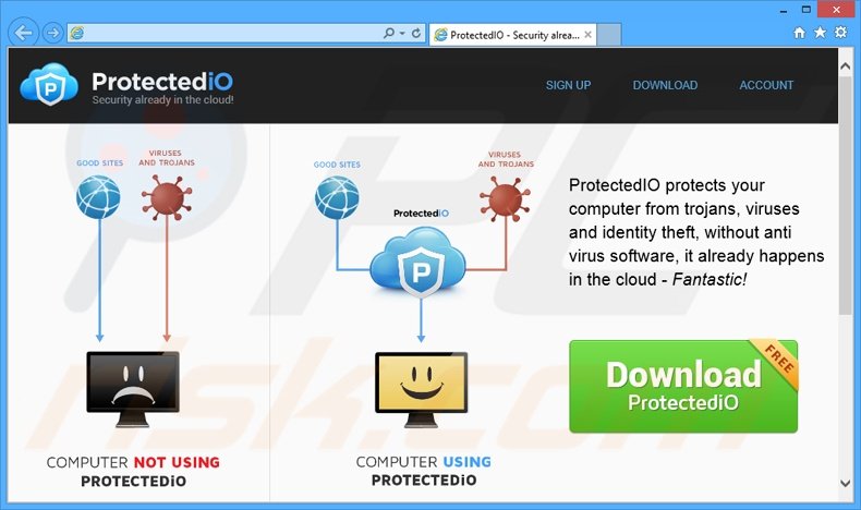 Website a promover o sequestrador de navegador ProtectedIO