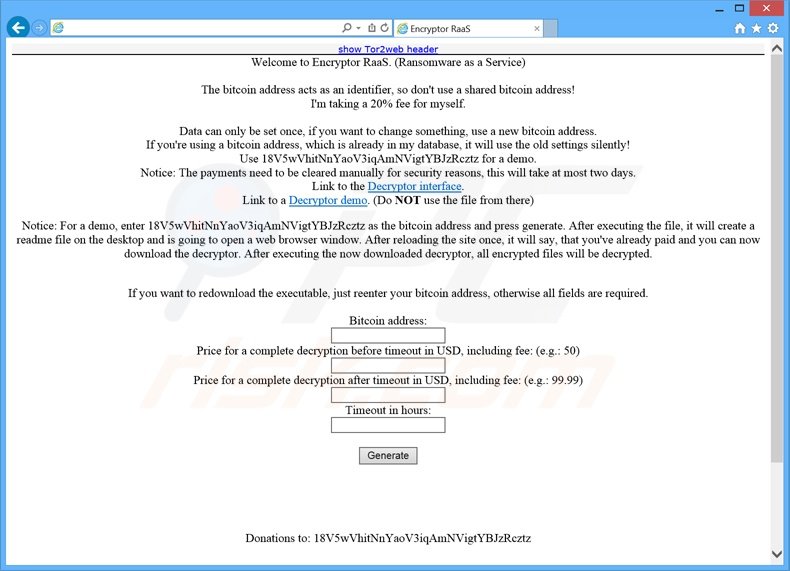 Website do ransomware RaaS