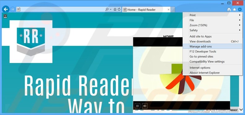 Removendo os anúncios RapidReader do Internet Explorer passo 1