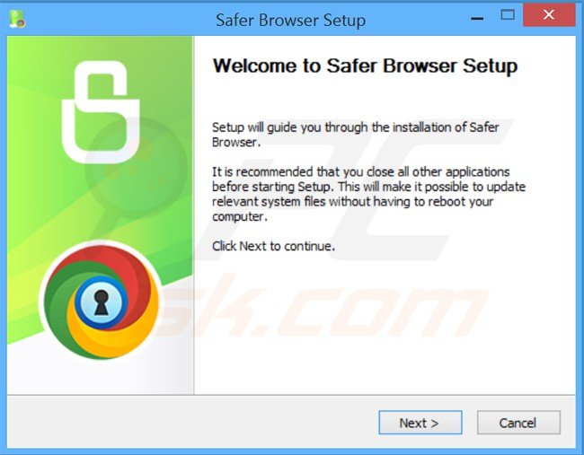 Configuração do instalador do adware safer browser