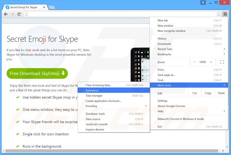Removendo os anúncios SkyeMoji do Google Chrome passo 1