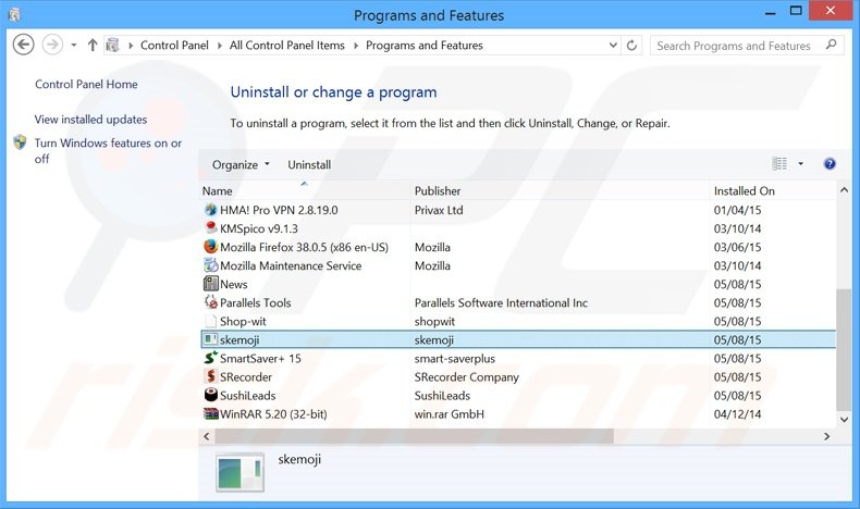 desinstalar o adware SkyeMoji via Painel de Controlo