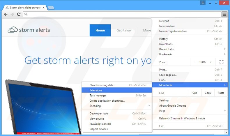 Removendo os anúncios StormAlerts de Google Chrome passo 1