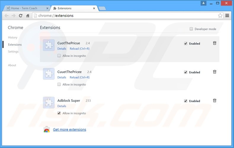 Removendo os anúncios TermCoach do Google Chrome passo 2