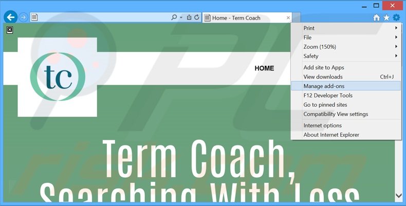 Removendo os anúncios TermCoach do Internet Explorer passo 1