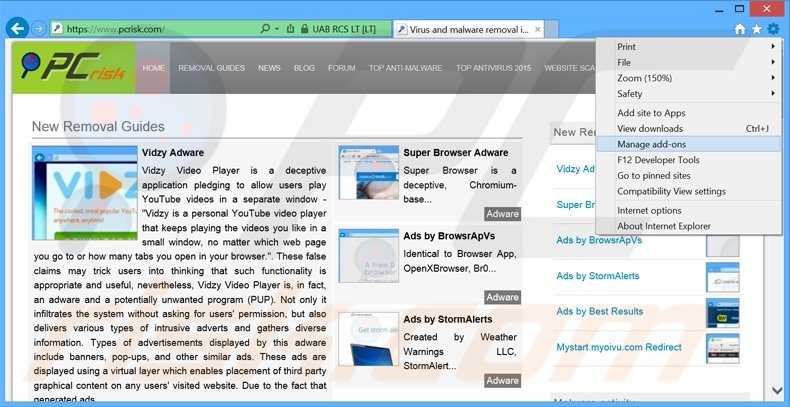 Removendo os anúncios TheAdBlock do Internet Explorer passo 1