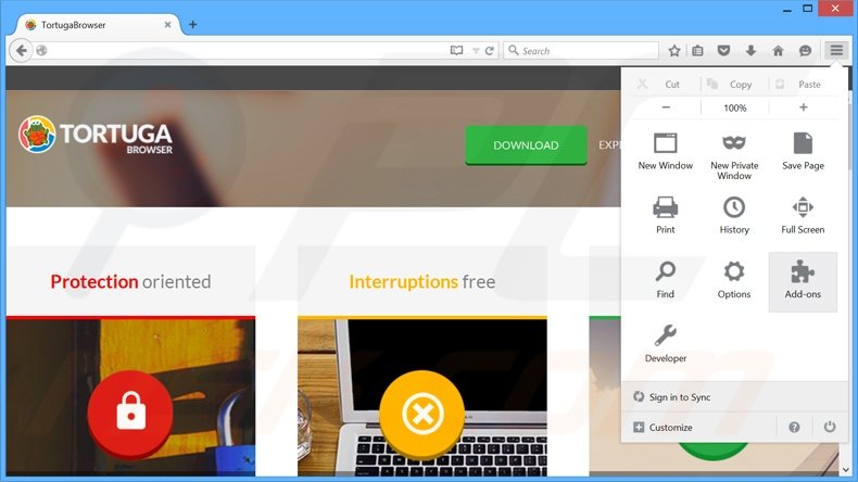 Removendo os anúncios Tortuga do Mozilla Firefox passo 1
