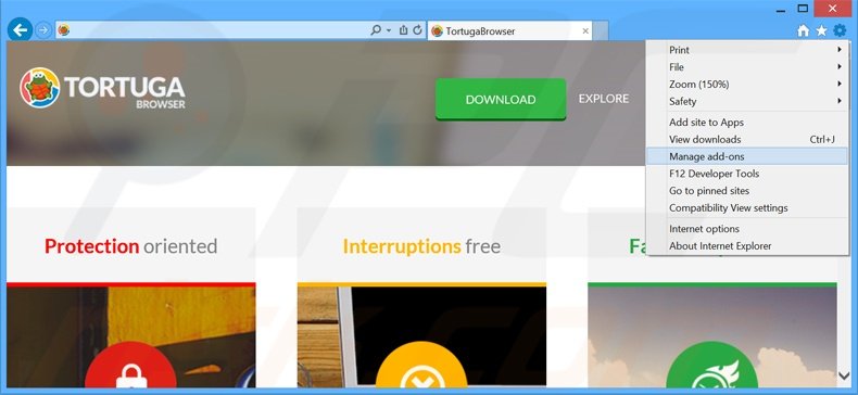 Removendo os anúncios Tortuga do Internet Explorer passo 1