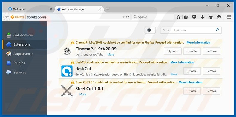 Removendo as extensões relacionadas a 123.sogou.com do Mozilla Firefox