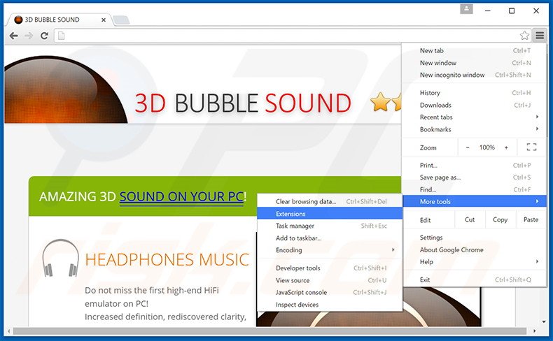 Removendo os anúncios 3D BUBBLE SOUND do Google Chrome passo 1