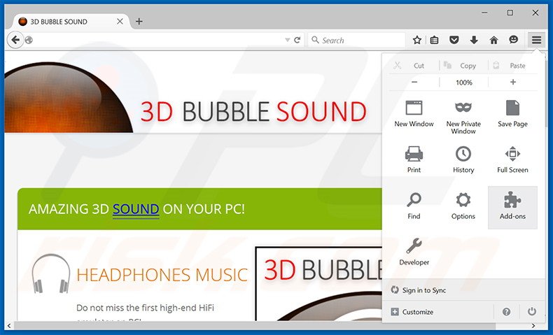 Removendo os 'Anúncios por 3D BUBBLE SOUND' do Mozilla Firefox passo 1