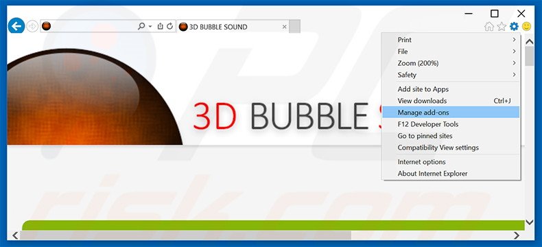 Removendo os anúncios 3D BUBBLE SOUND do Internet Explorer passo 1
