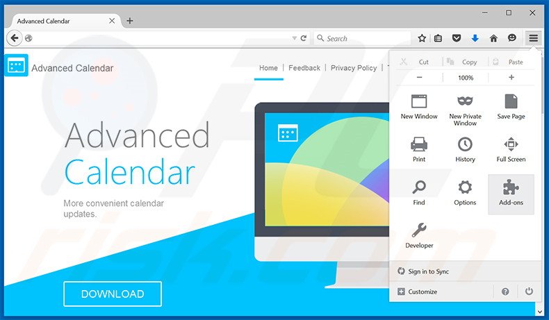 Remova os Anúncios por Advanced Calendar do Mozilla Firefox passo 1