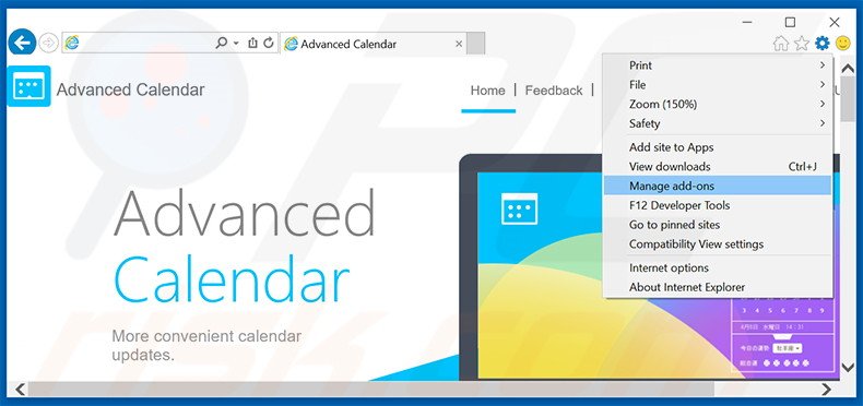 Removendo os anúncios Advanced Calendar do Internet Explorer passo 1