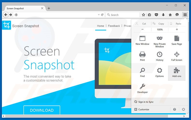 Remova os 'Anúncios por Advanced ScreenSnapshot' do   Mozilla Firefox passo 1