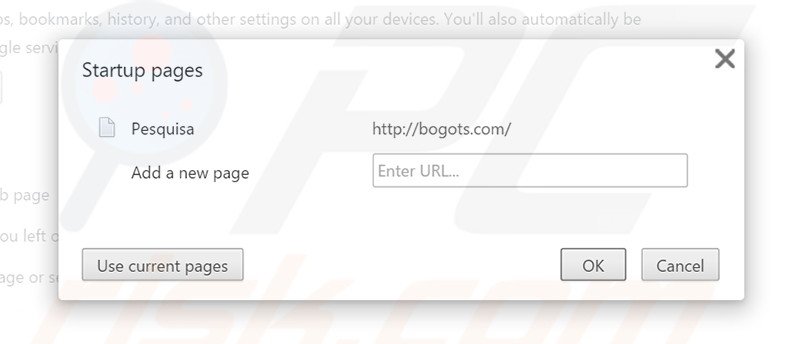 Remova a página inicial bogots.com do Google Chrome