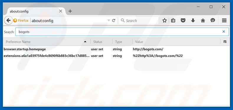 Remover a página inicial bogots.com e motor de busca padrão do Mozilla Firefox