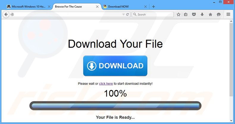 O botão falso de descarga costumava promover o  adware Browse for the Cause