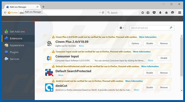 Removendo os anúncios Browsing Secure do Mozilla Firefox passo 2