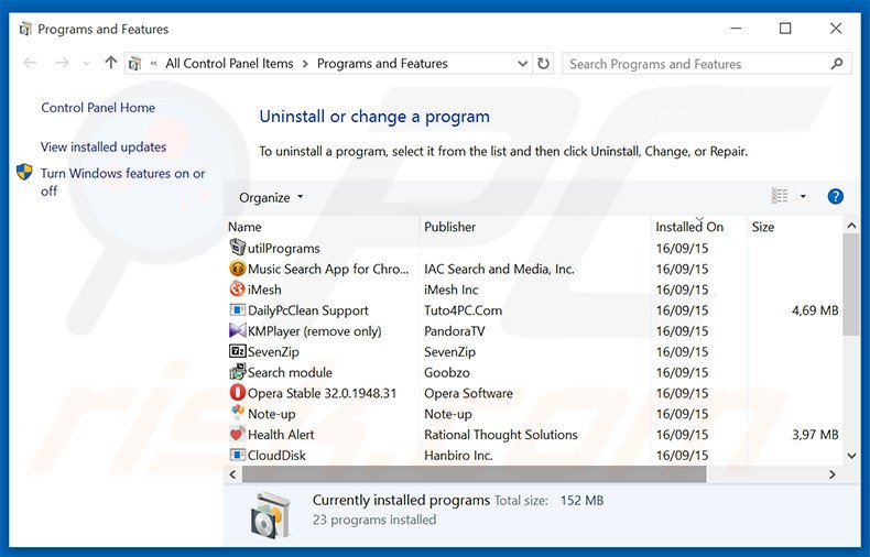 desinstalar o adware Browsing Secure através do Painel de Controlo