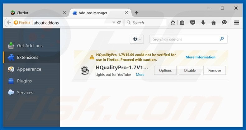 Removendo os anúncios Chedot Browser do Mozilla Firefox passo 2