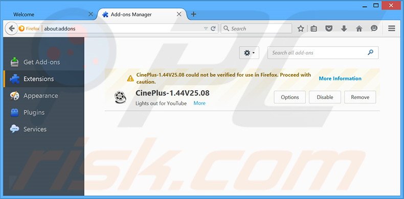 Remover os anúncios CinePlus do Mozilla Firefox passo 2