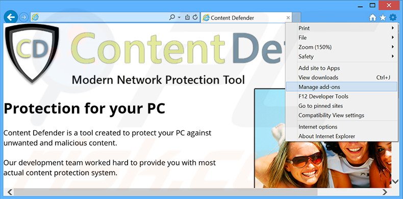 Removendo os anúncios Content Defender do Internet Explorer passo 1