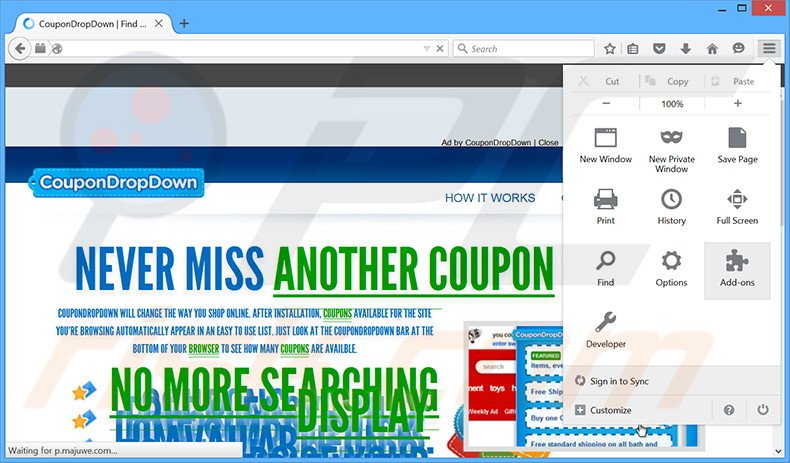 Removendo os anúncios CouponDropDown do Mozilla Firefox passo 1