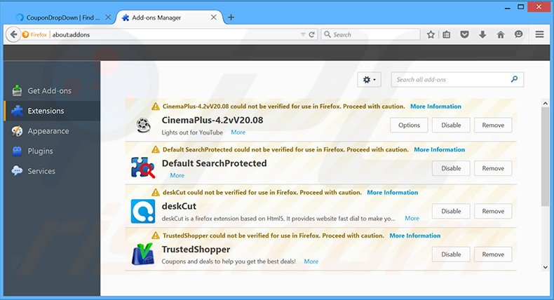 Removendo os anúncios CouponDropDown do Mozilla Firefox passo 2