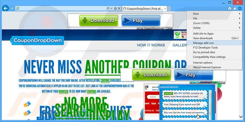Removendo os anúncios CouponDropDown do Internet Explorer passo 1