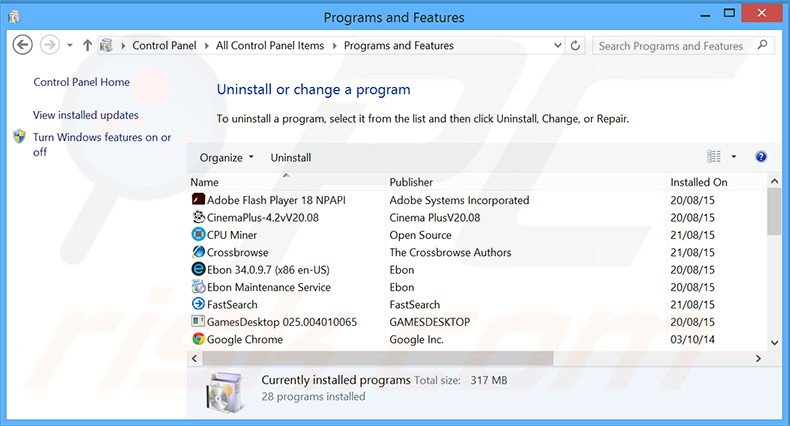 desinstalar o adware CouponDropDown via Painel de Controlo