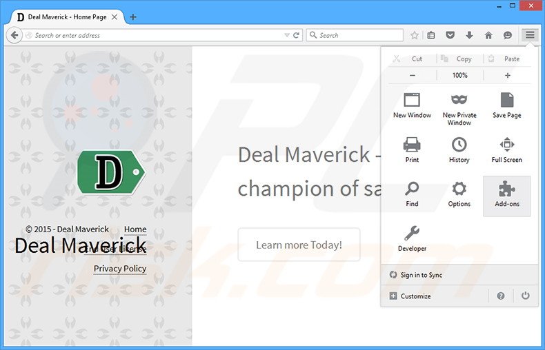 Removendo os anúncios Deal Maverick do Mozilla Firefox passo 1