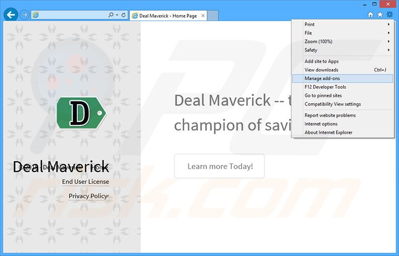 Removendo os anúncios Deal Maverick do Internet Explorer passo 1