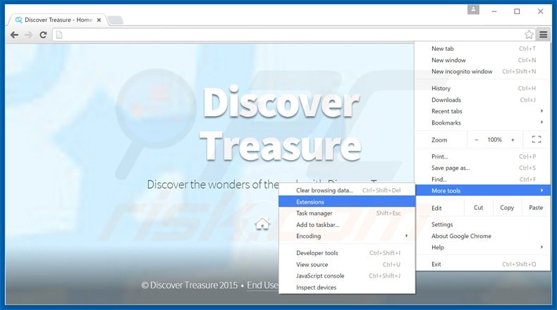 Removendo o adware Discover Treasure do Google Chrome passo 1