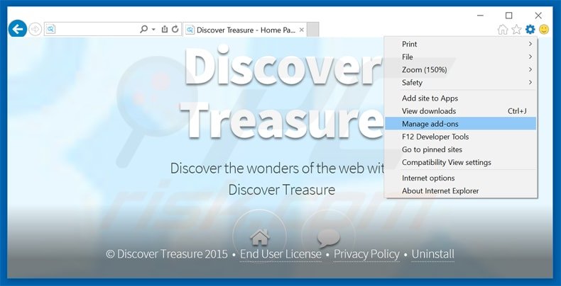 Removendo o adware Discover Treasure do Internet Explorer passo 1