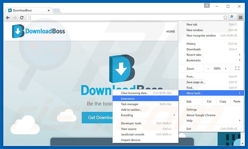 Removendo os anúncios DownloadBoss do Google Chrome passo 1