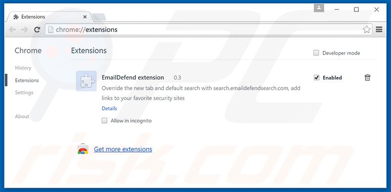 Removendo as extensões relacionadas a search.emaildefendsearch.com do Google Chrome