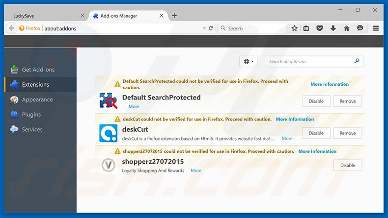 Removendo as extensões relacionadas a search.emaildefendsearch.com do Mozilla Firefox