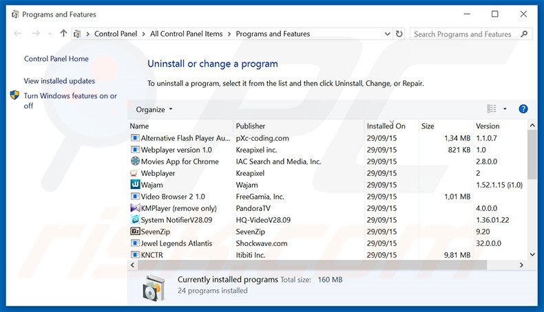 desinstalar o sequestrador de navegador search.emaildefendsearch.com via Painel de Controlo
