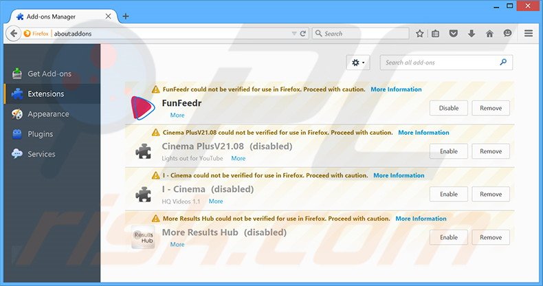 Removendo os anúncios FunFeedr do Mozilla Firefox passo 2